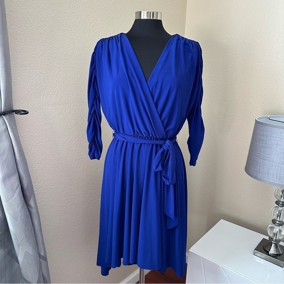 Eliza J Blue Ruched High Low Dress - Picture 3 of 13